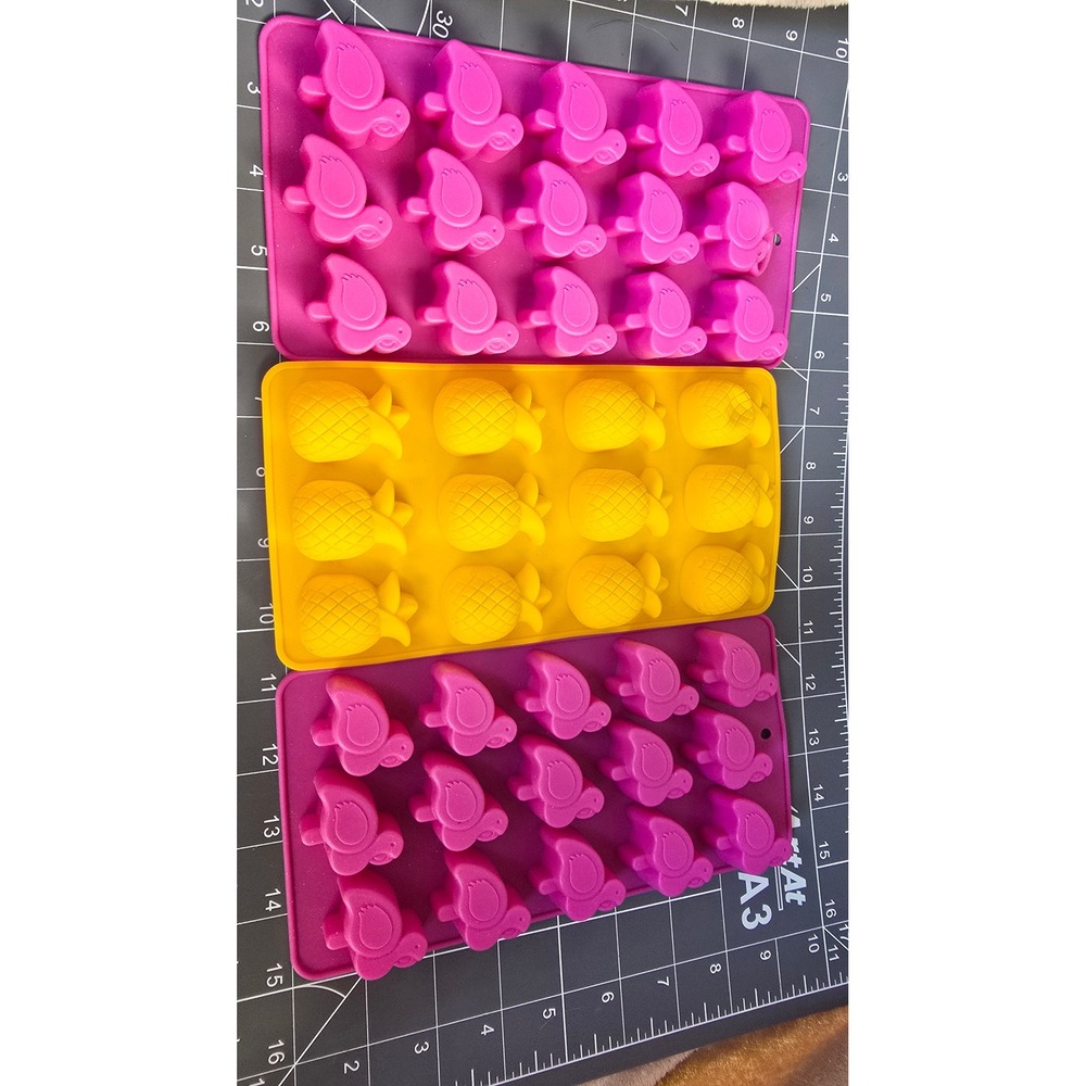 Silicone Tropical Ice Candy Molds Set 3pc Pink Flamingo Yellow Pineapple